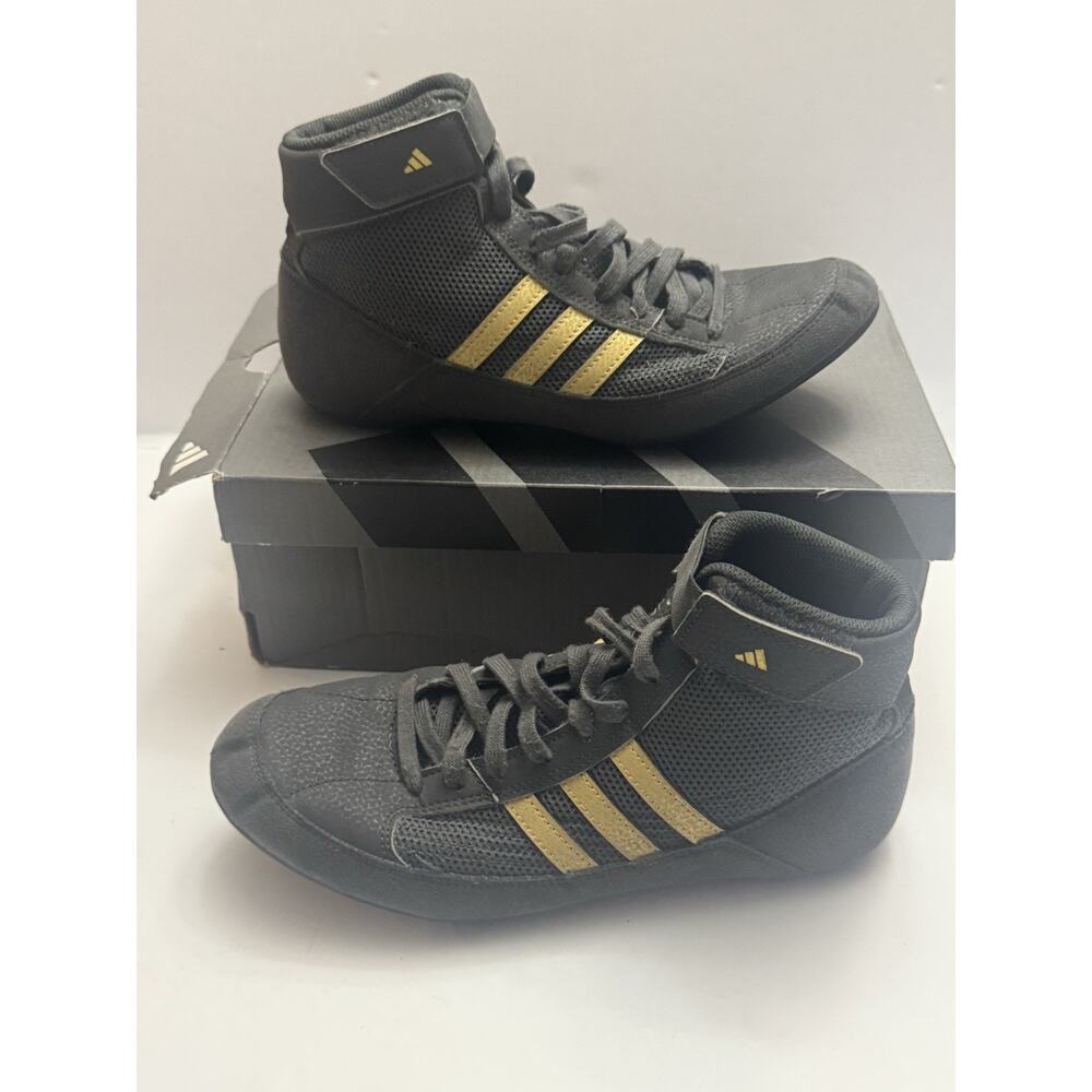 Adidas HVC K Wrestling Shoes Black Gold Youth Boys Size 6 HP6872 EUC